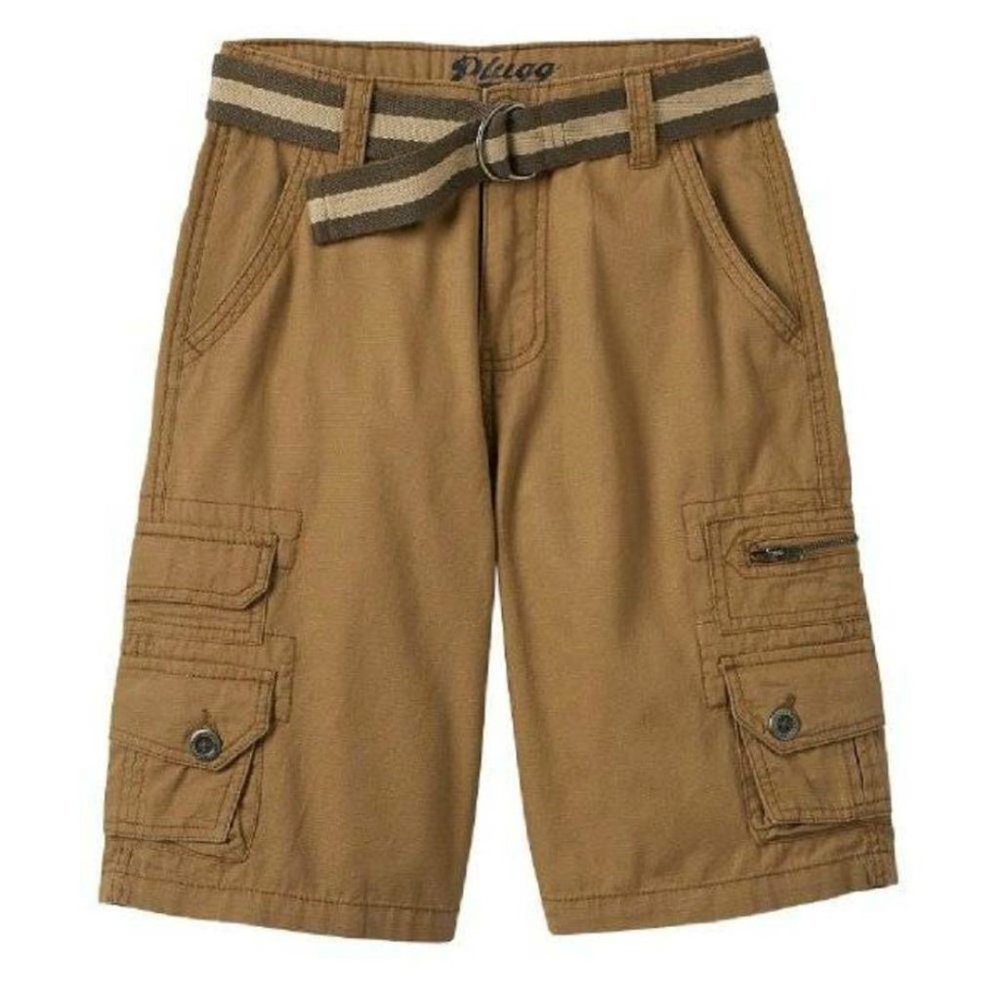 Boys Cargo Shorts Adjustable Waist 10 Plugg Trekker Brown Belted 8 Pockets